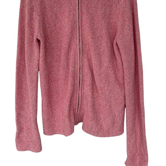 CRAZY HORSE PINK/WHITE ZIP FRONT CARDIGAN SWEATER‎ MEDIUM-EUC - Picture 2 of 7